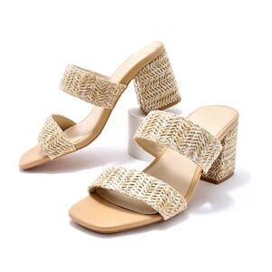 NWOT Seychelles Women's Double Band Heeled Sandals Charli Natural Raffia size 7